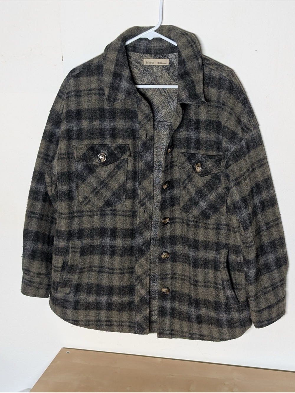 Bécool Gray Black Plaid Shacket M/L Button Front Shirt Jacket Cozy